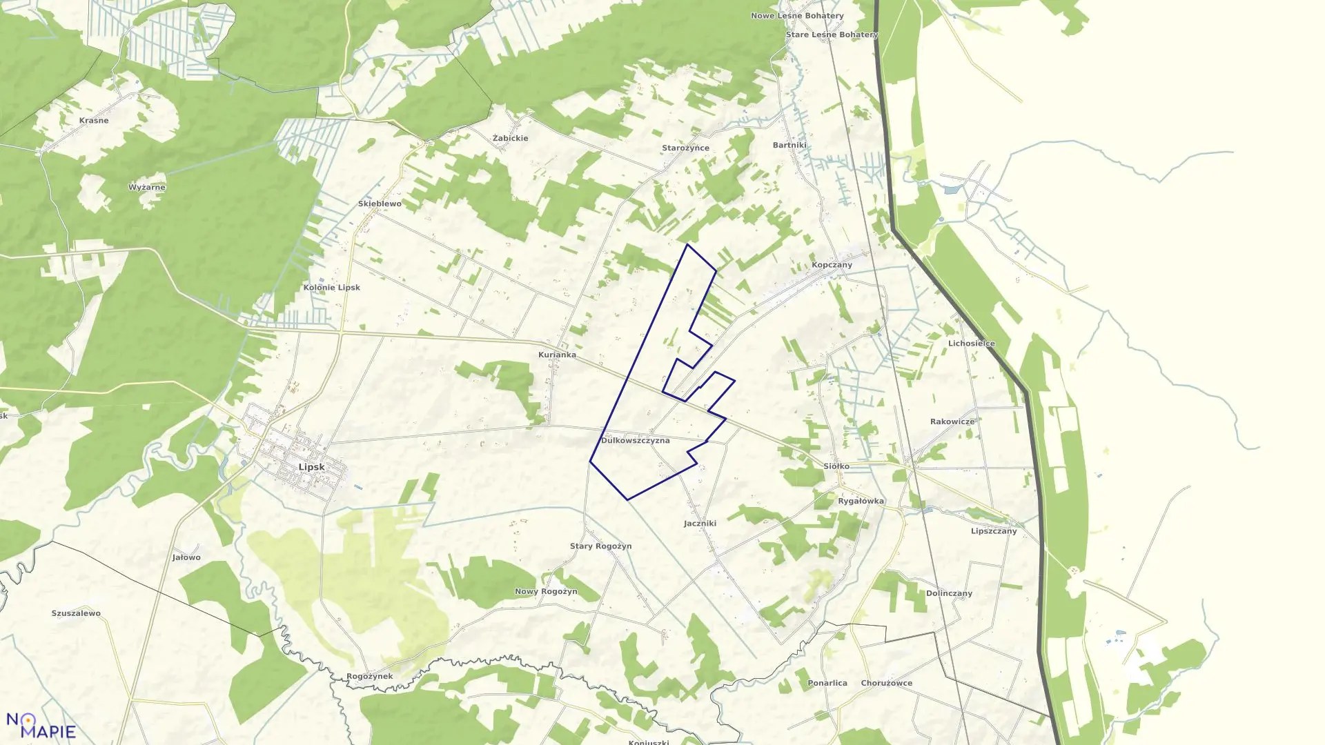 Mapa obrębu DULKOWSZCZYZNA w gminie Lipsk