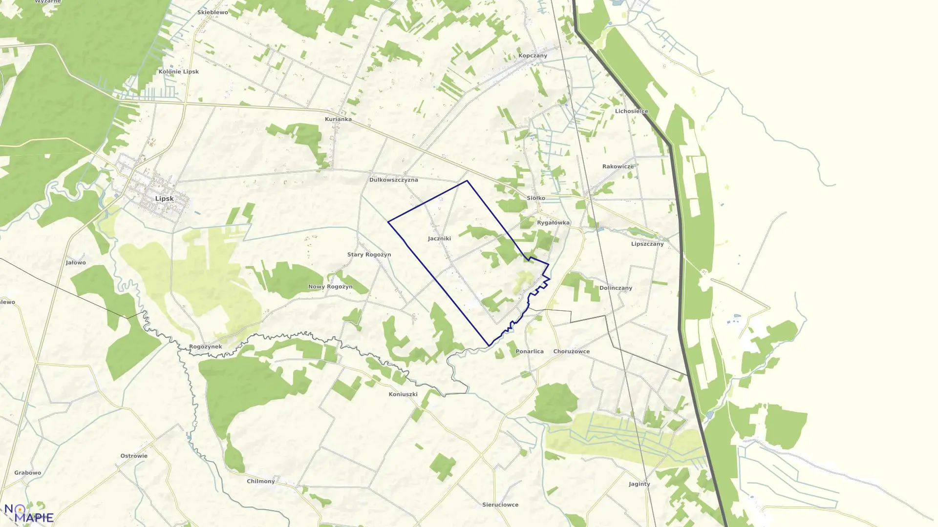 Mapa obrębu JACZNIKI w gminie Lipsk