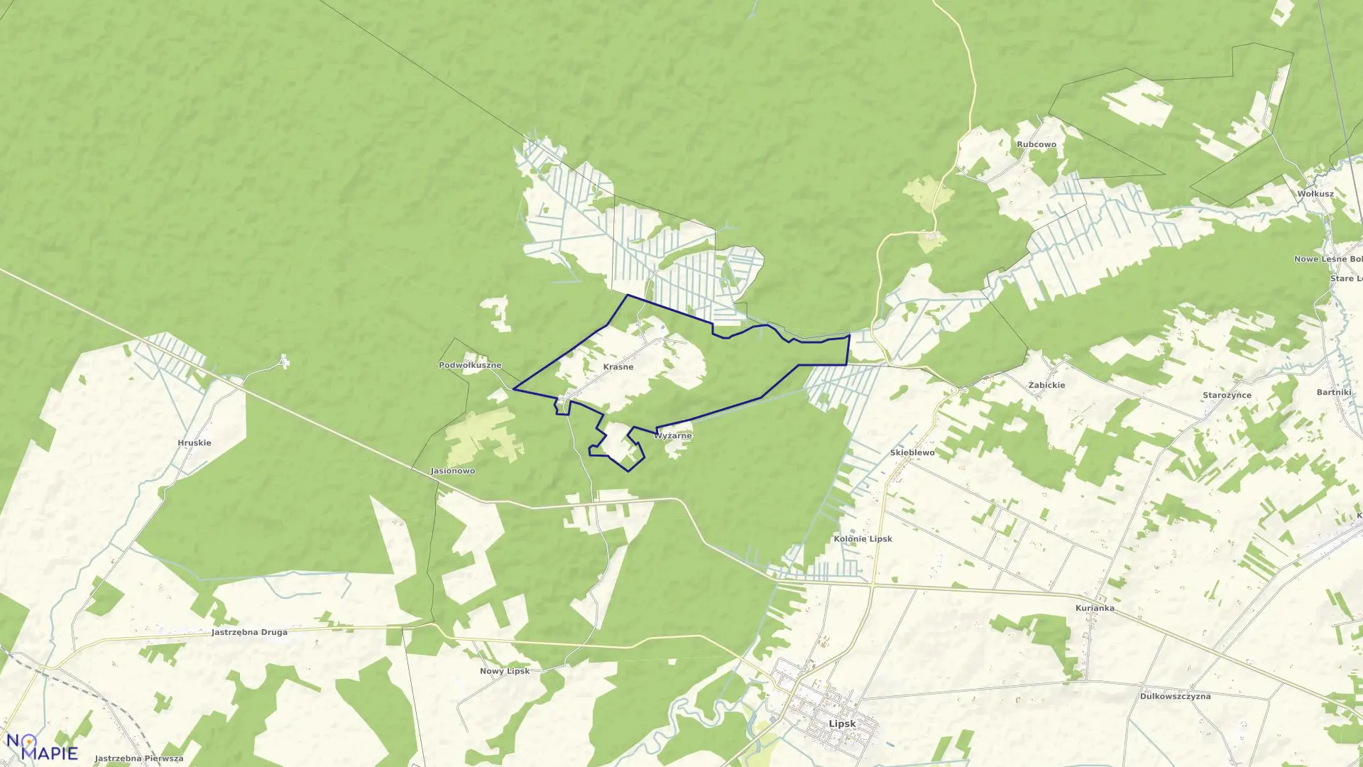 Mapa obrębu KRASNE w gminie Lipsk