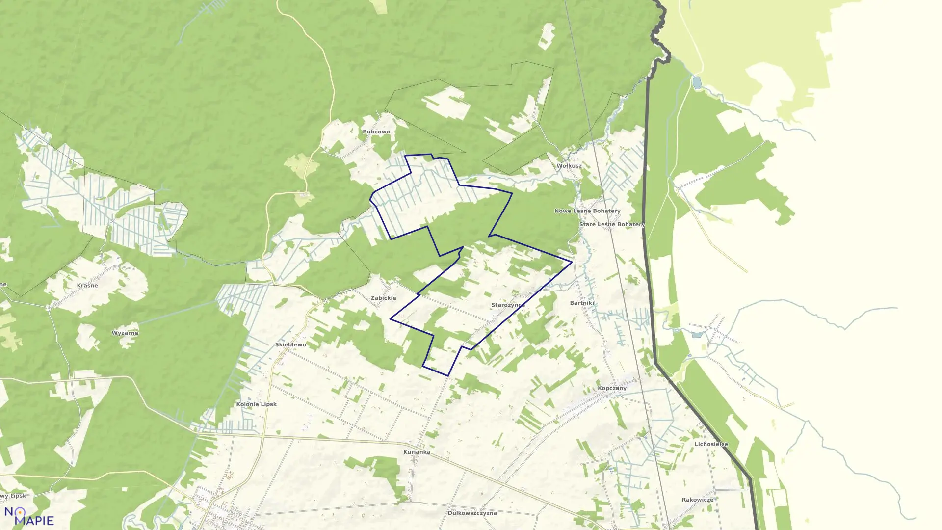 Mapa obrębu STAROŻYŃCE w gminie Lipsk